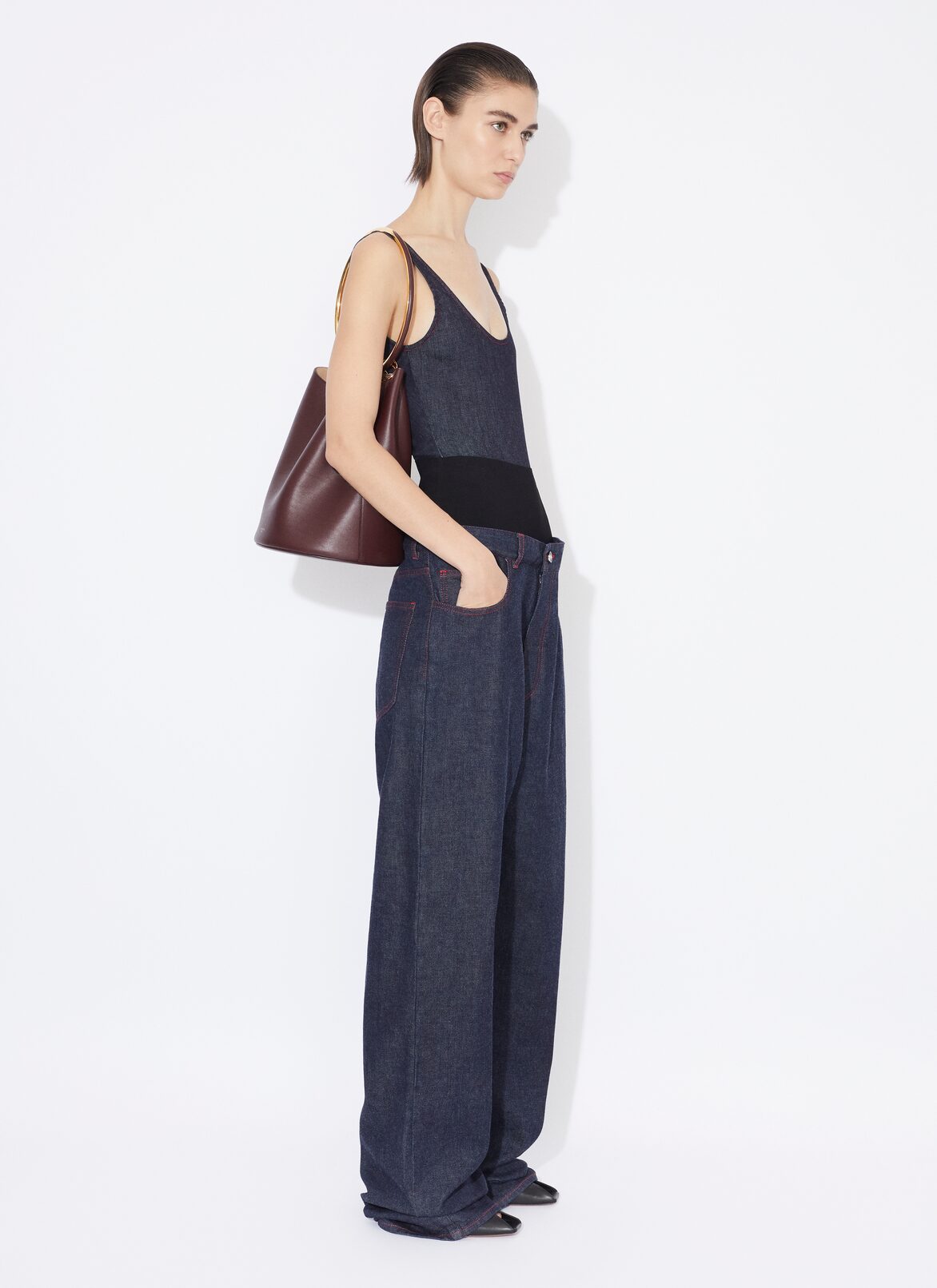 KNIT BAND JEANS IN RAW DENIM ALAÏA BLUE JEANS KNIT BAND JEANS IN RAW DENIM